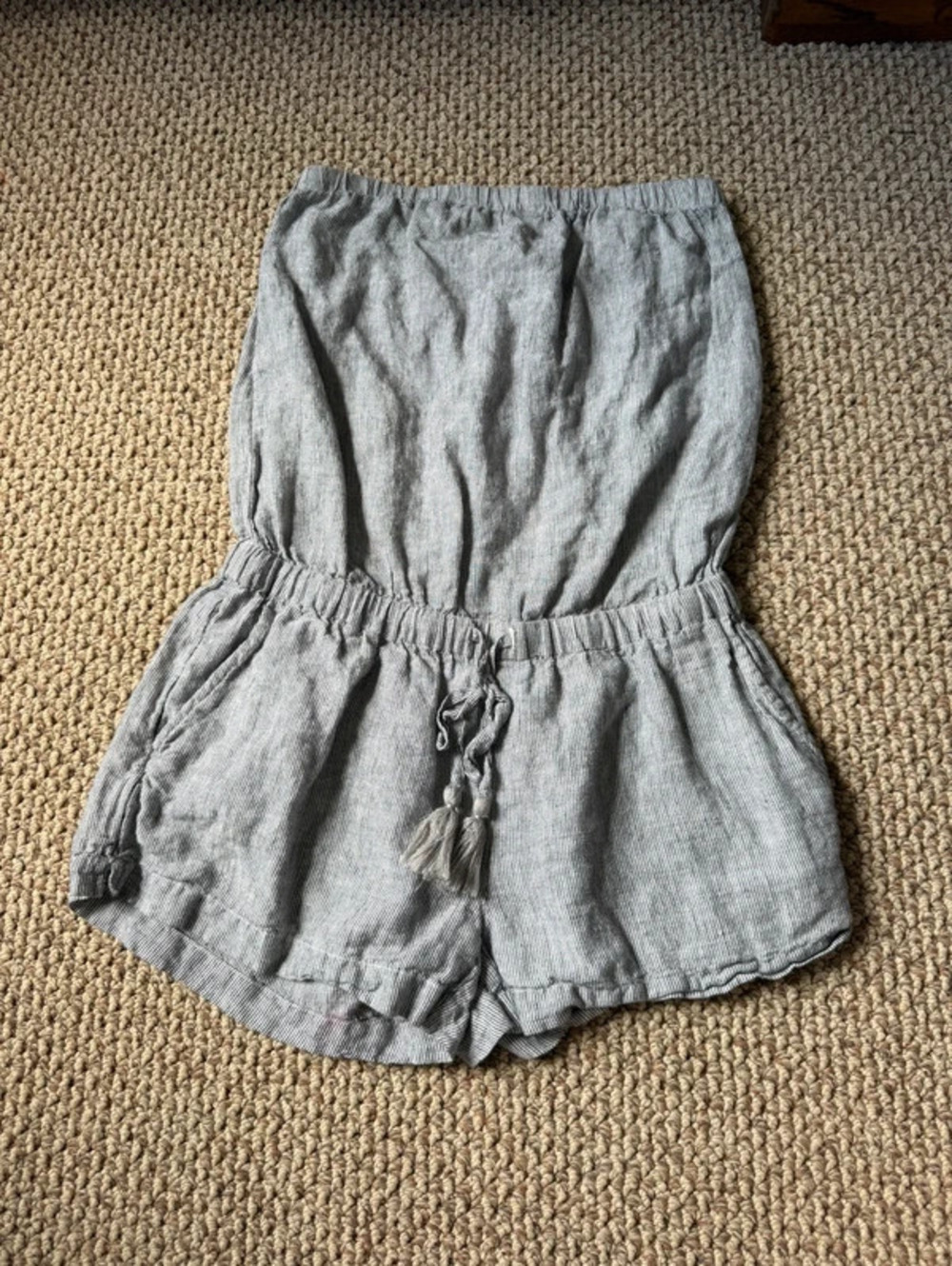 Soft Joie grey tube top shorts romper with tassels